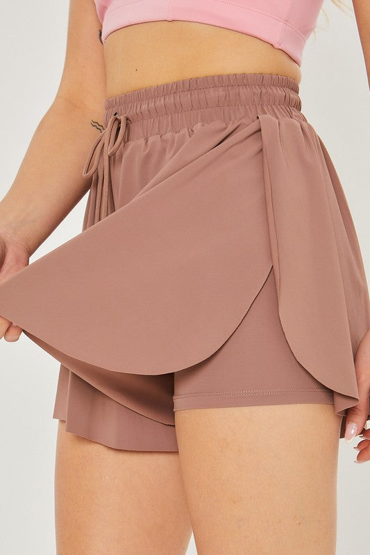 Activewear Two In One Drawstring Shorts - TAUPE
