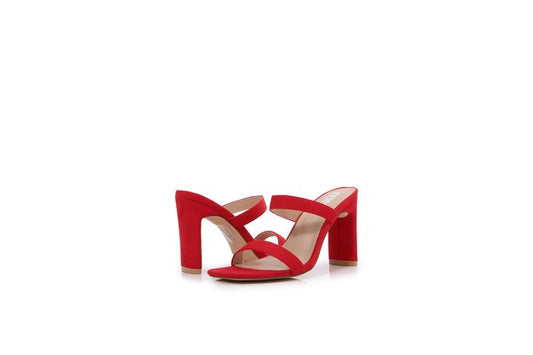 Women Open Toe Strap High Chunky Heeled Sandals - Red