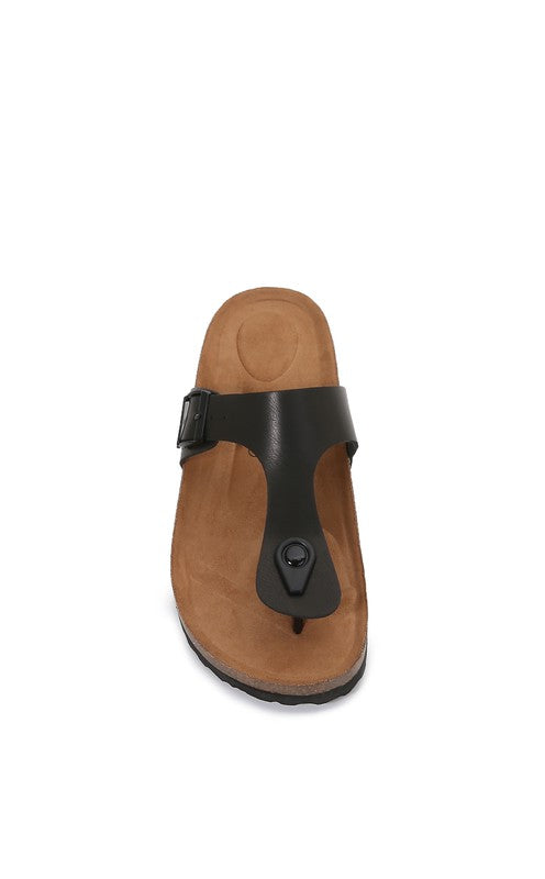 Women PU Hook and Loop Flip Flops Slider Sandals - Black