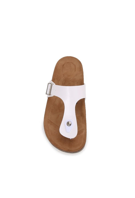 Women PU Hook and Loop Flip Flops Slider Sandals - White