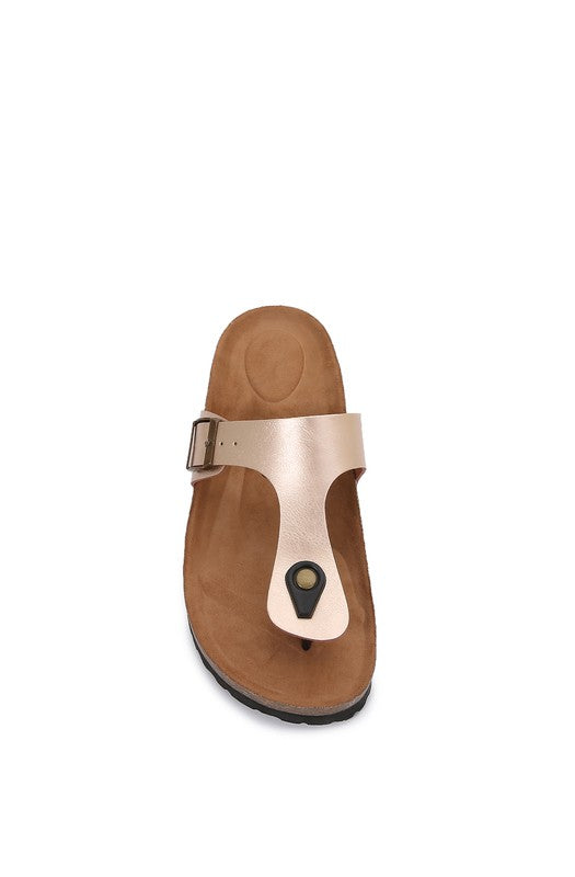 Women PU Hook and Loop Flip Flops Slider Sandals - Gold
