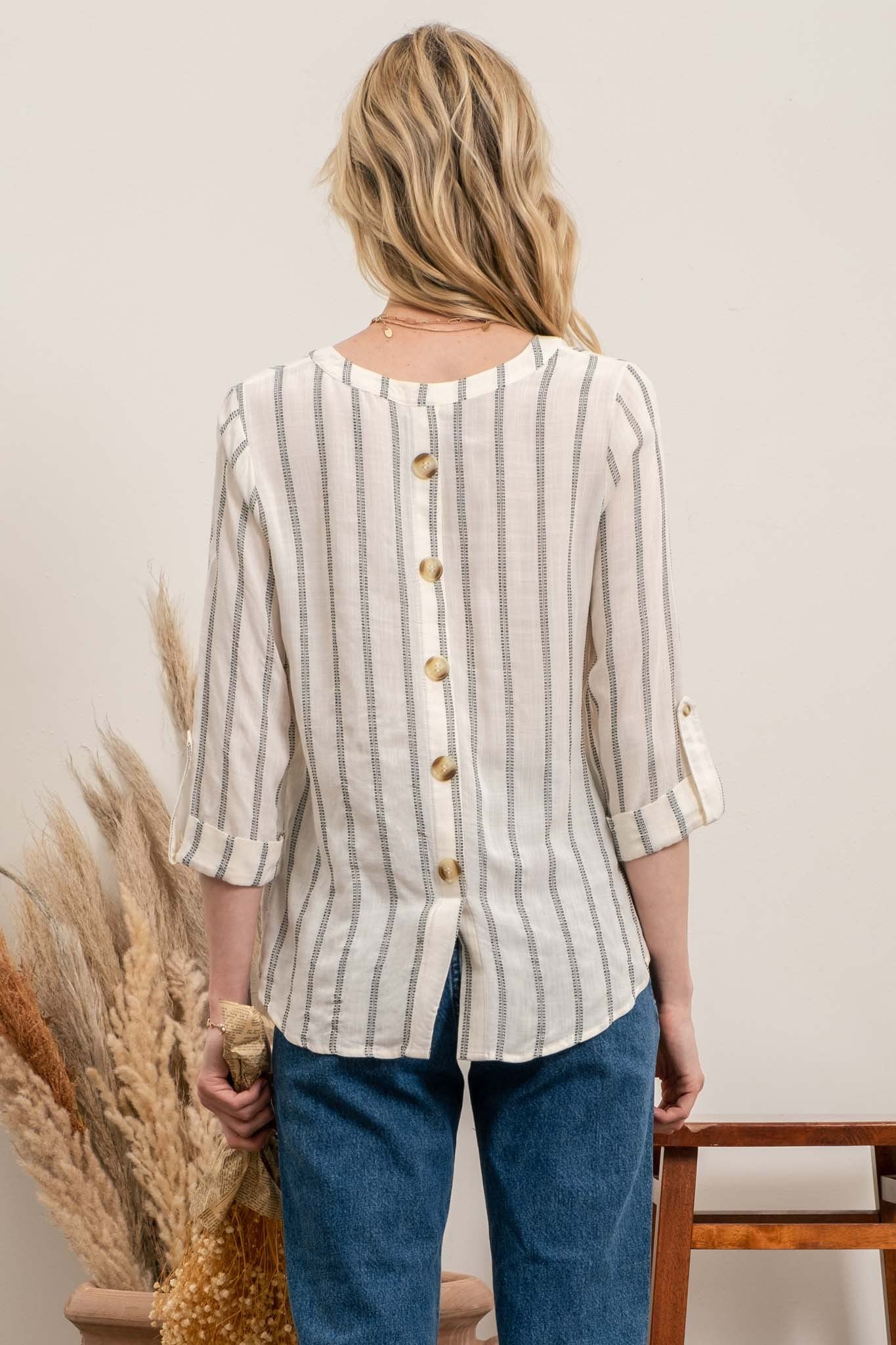 STRIPED BACK BUTTON TOP