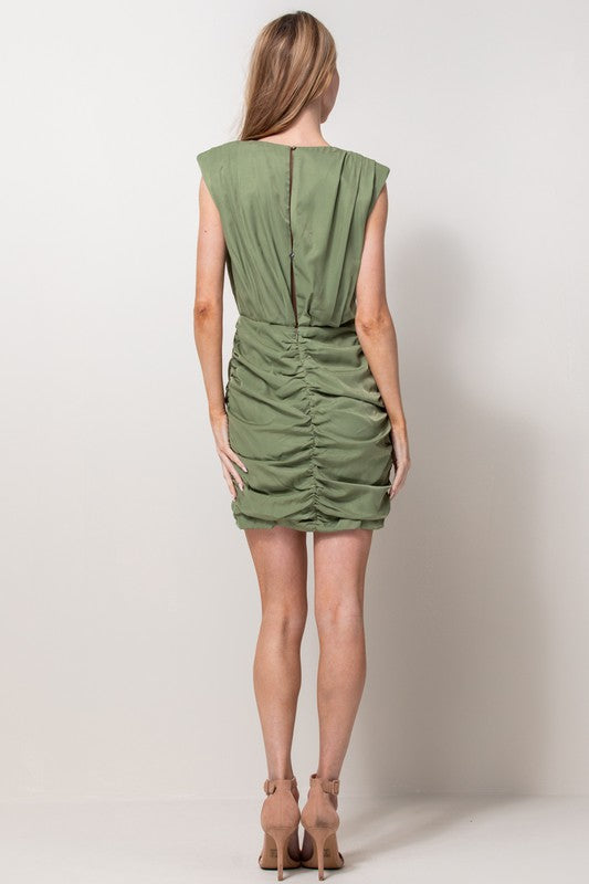 Shoulder Pad Mini Dress - GREEN