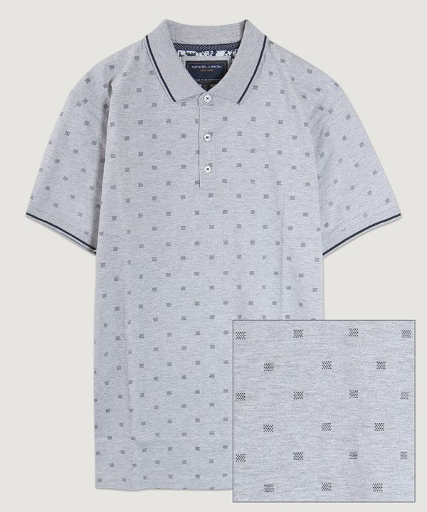 Ditsy Print Polo - LIGHT HEATHER GREY