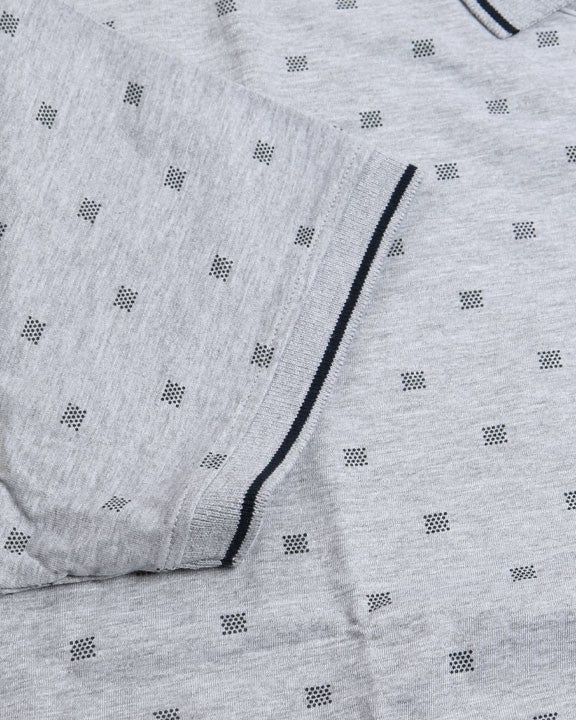 Ditsy Print Polo - LIGHT HEATHER GREY